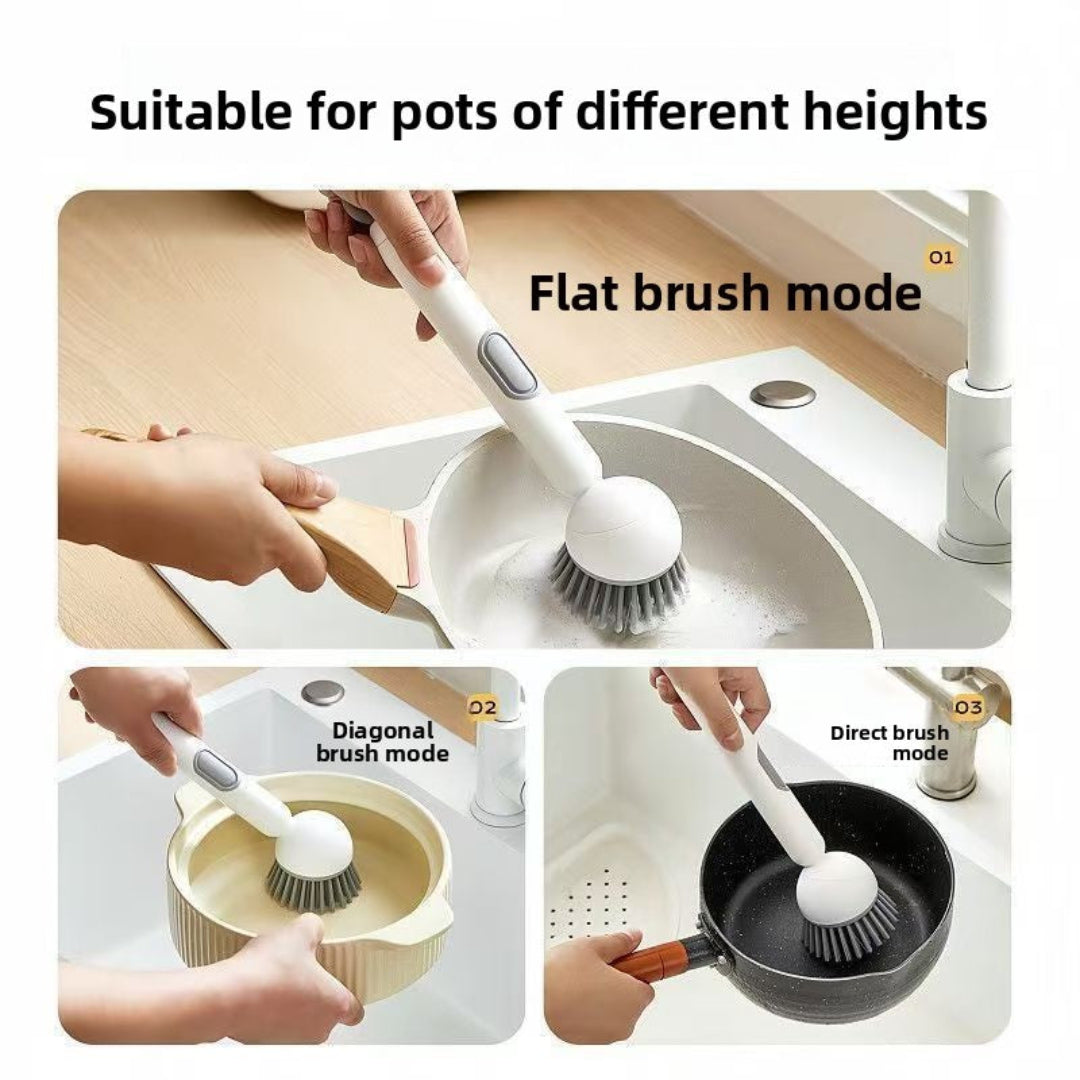 Rotatable Kitchen Pot Brush with Liquid Dispenser