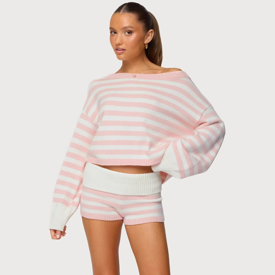 Modern Striped Sweater Short Set