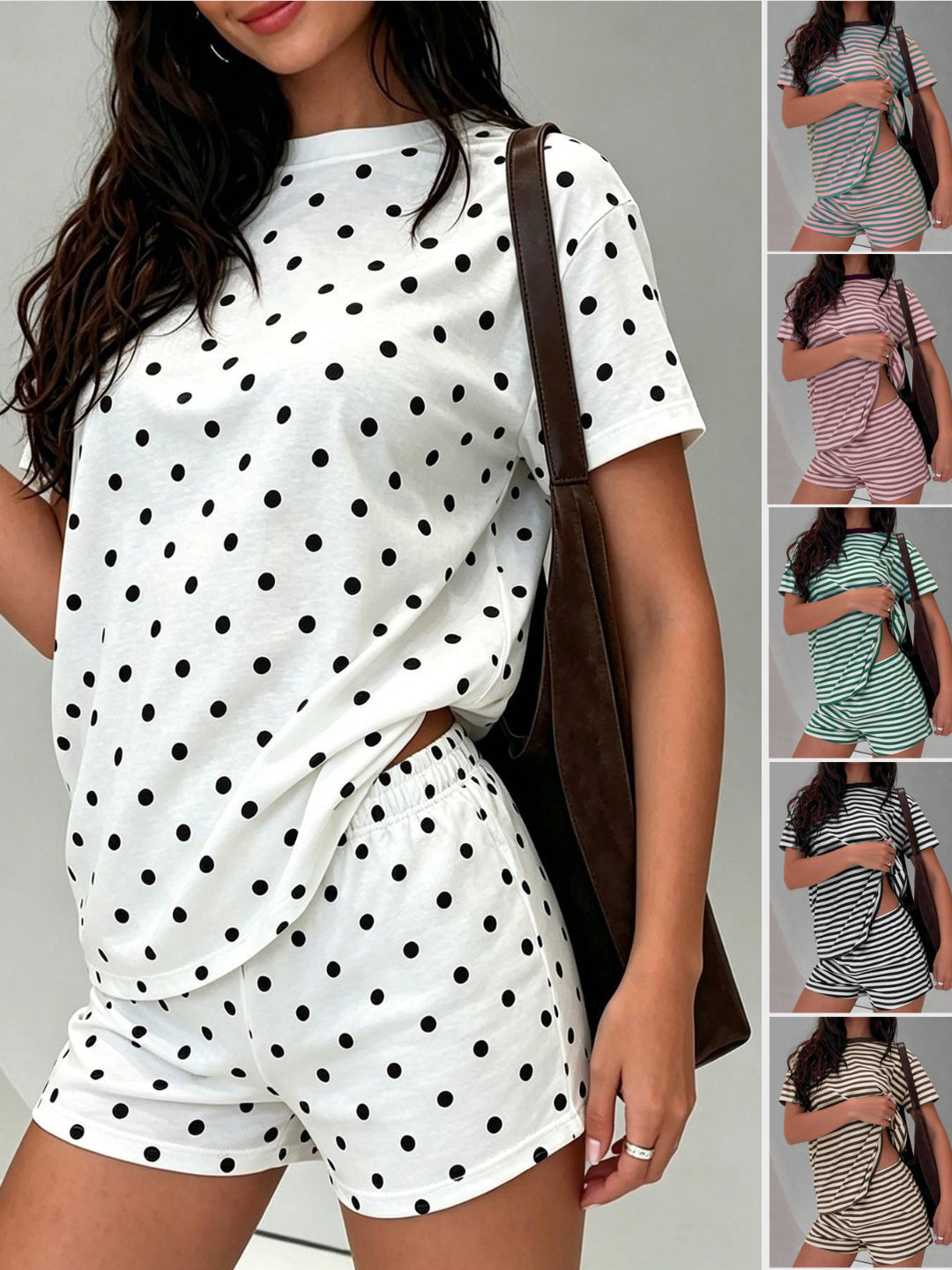 Women Color Pattern Short Sleeve Top & Shorts Set