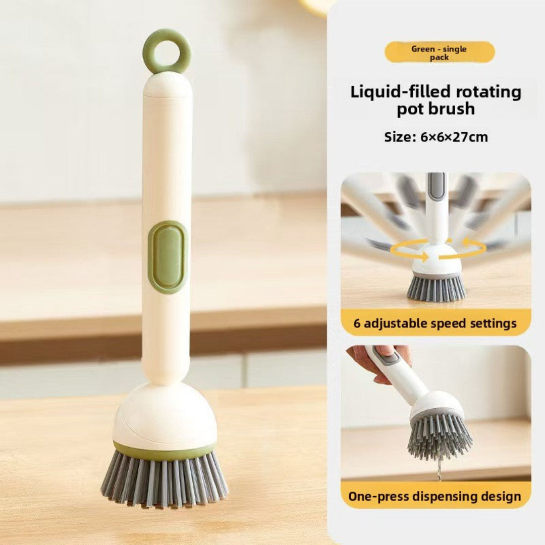 Rotatable Kitchen Pot Brush with Liquid Dispenser