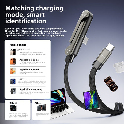 240W Fast Charging Cable with Phone Stand